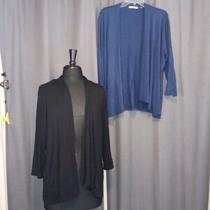 NOTATIONS 2 Long Sleeve Cardigans Lightweight Duster Style Size L Blue & Black